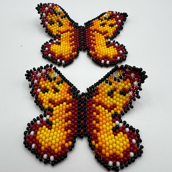 Oversized Statement Butterfly Earrings - Seed Bead Butterfly Dangle Earrings - Picture 6 of 9